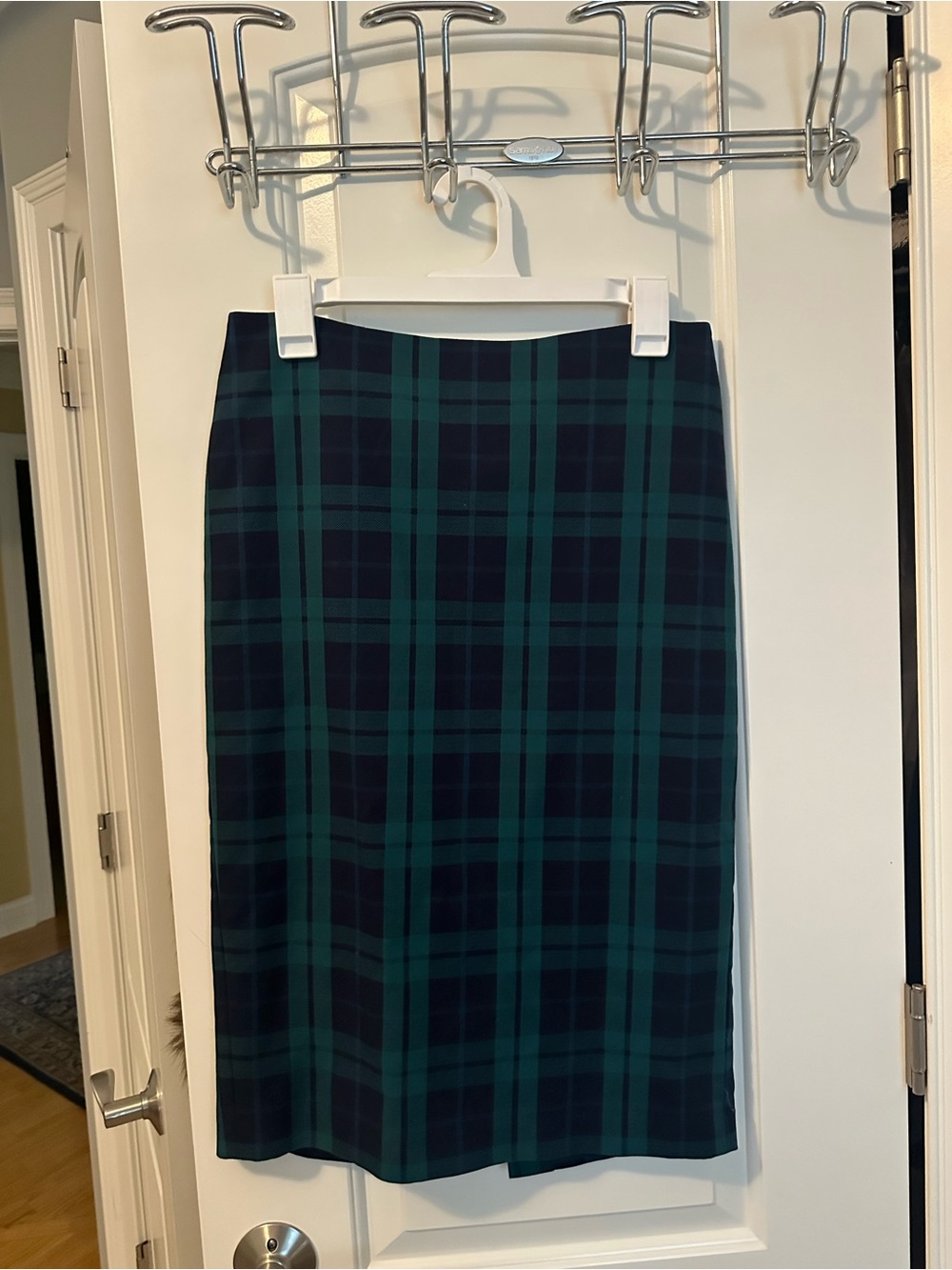 Lord & Taylor Dark Green and Navy Plaid Pencil Skirt